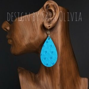 Genuine Leather Ostrich Turquoise Earrings